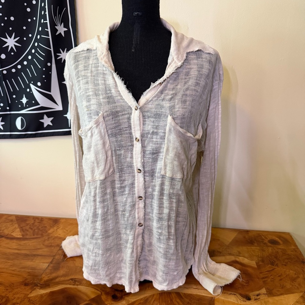 Free People S FP Beach Cream Button Down Shirt Gauze Top Relaxed Fit Boho